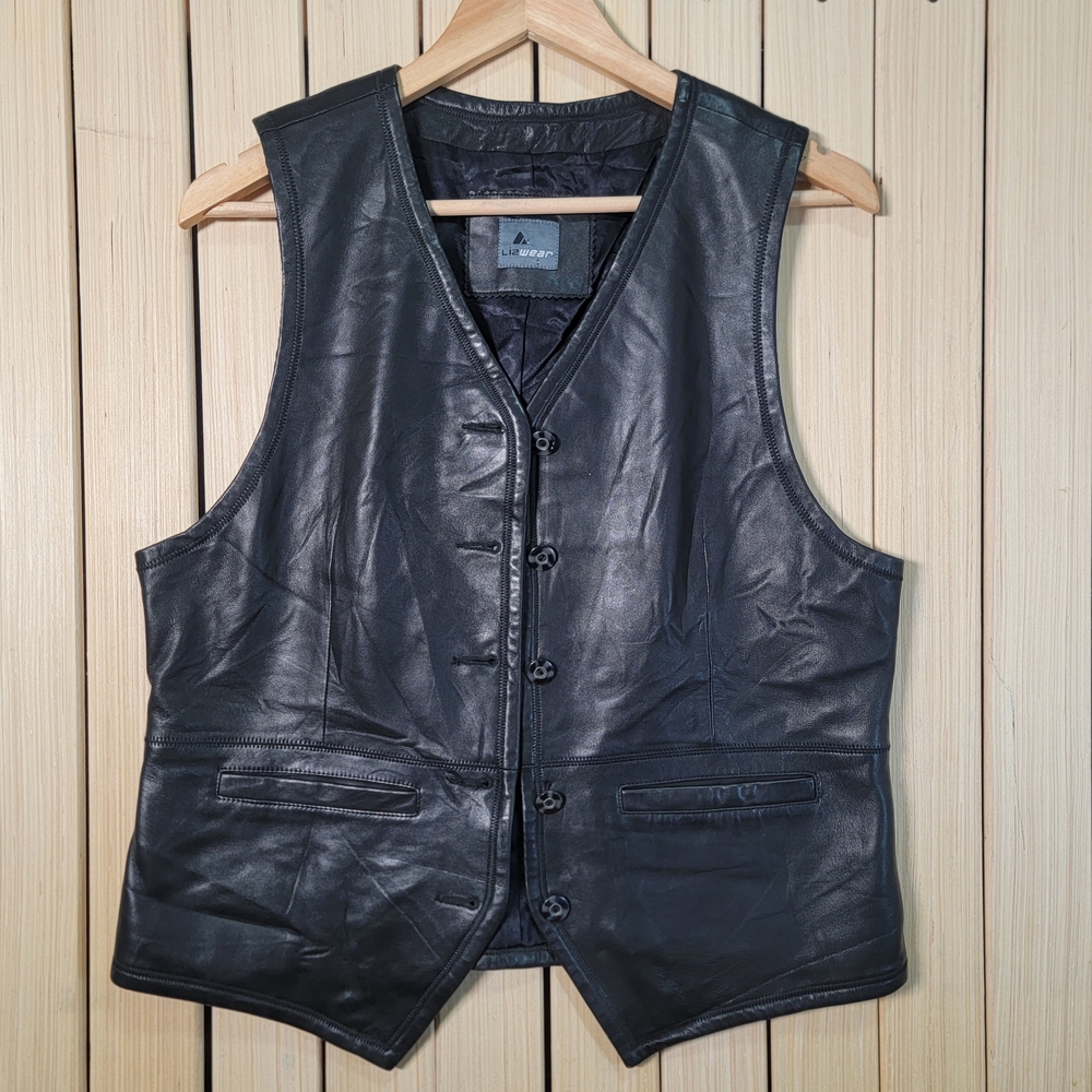Leather Vest Lizwear Black, Genuine Leather